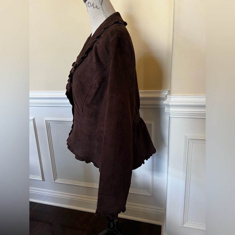 Chocolate Brown Microsuede Lightweight Button Fro… - image 3